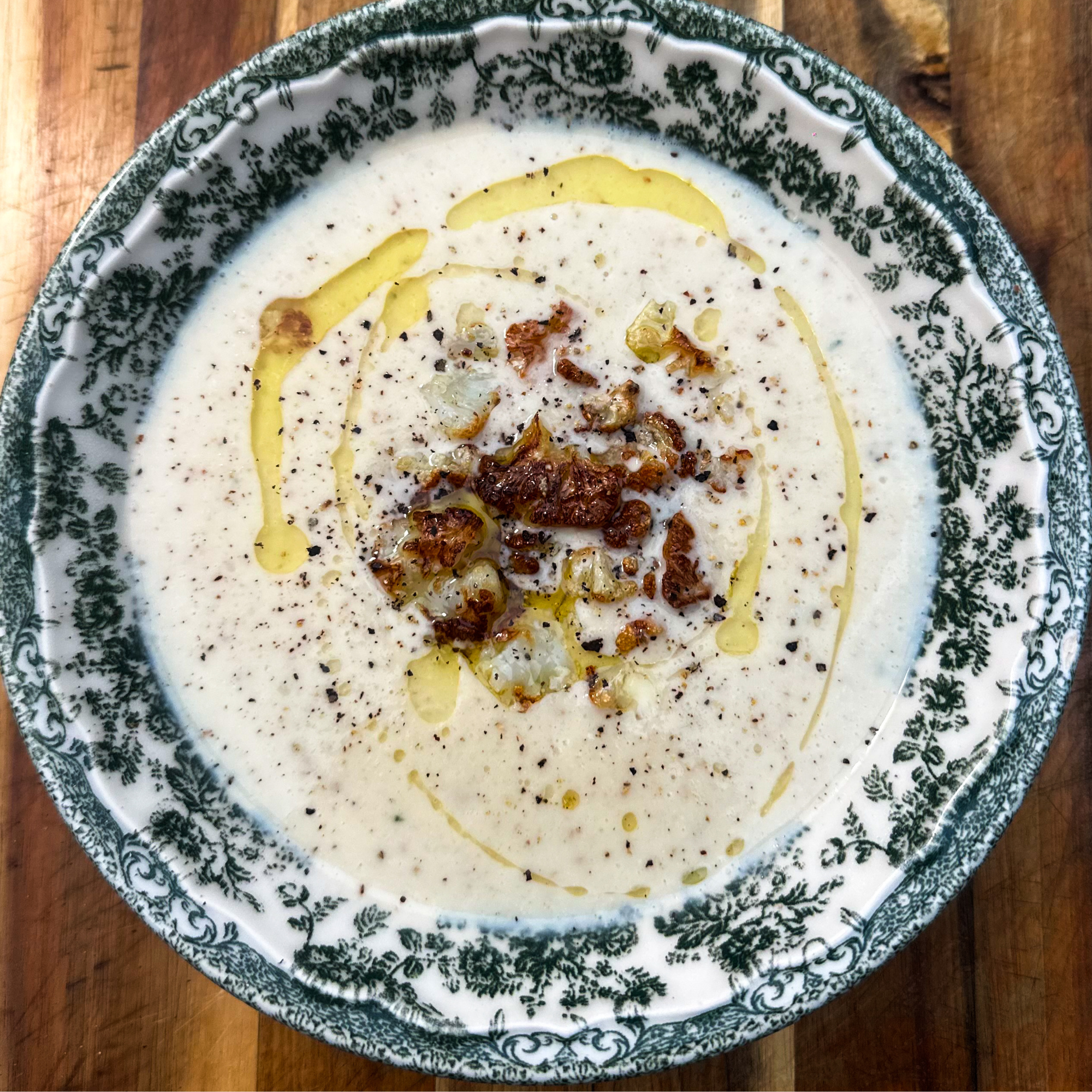 Cauliflower Truffle Soup with Chicken Fat Roasted Cauliflower 
