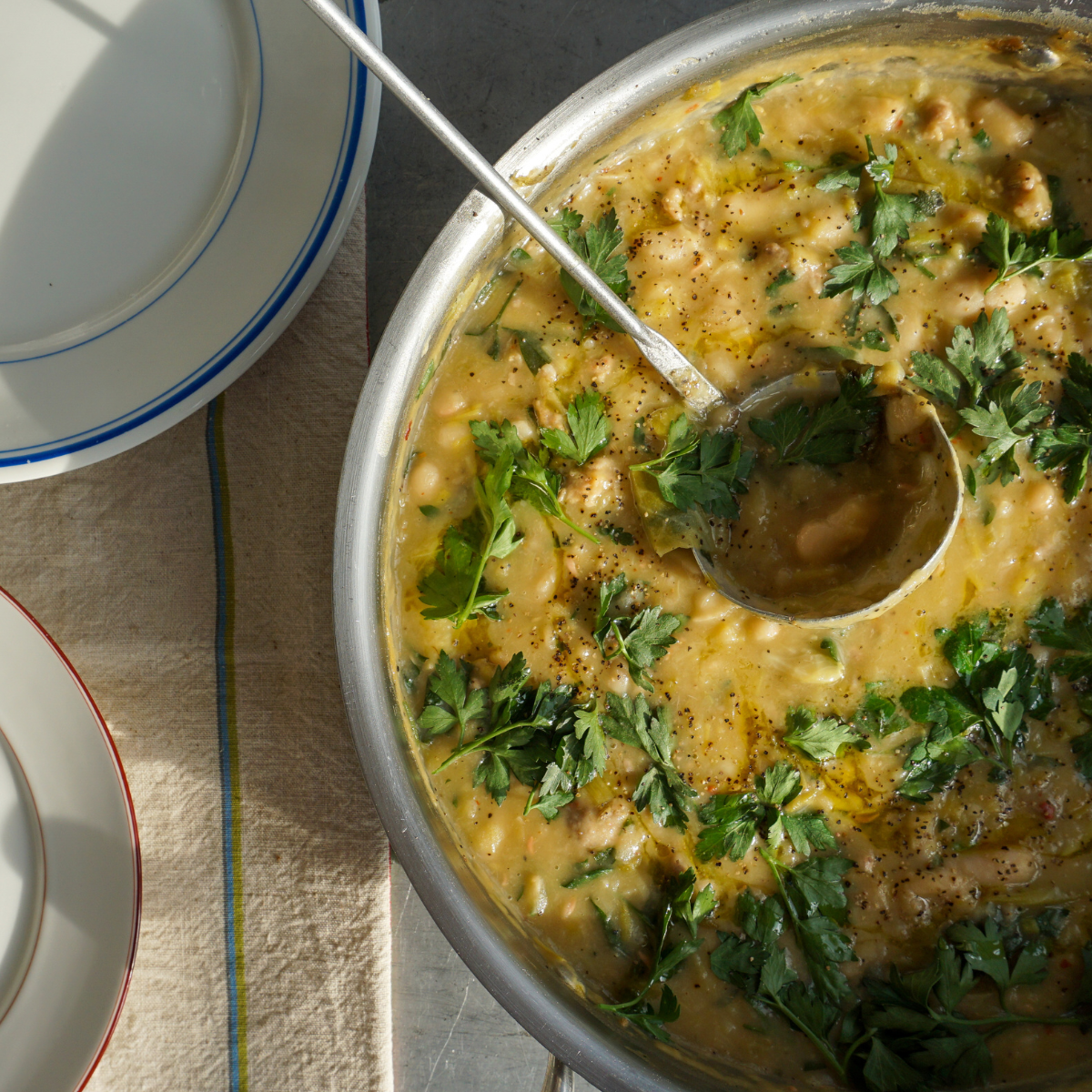 White bean, leek and sausage spring stew